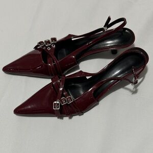 Burgundy Patent Leather Women's Heels Shoes
